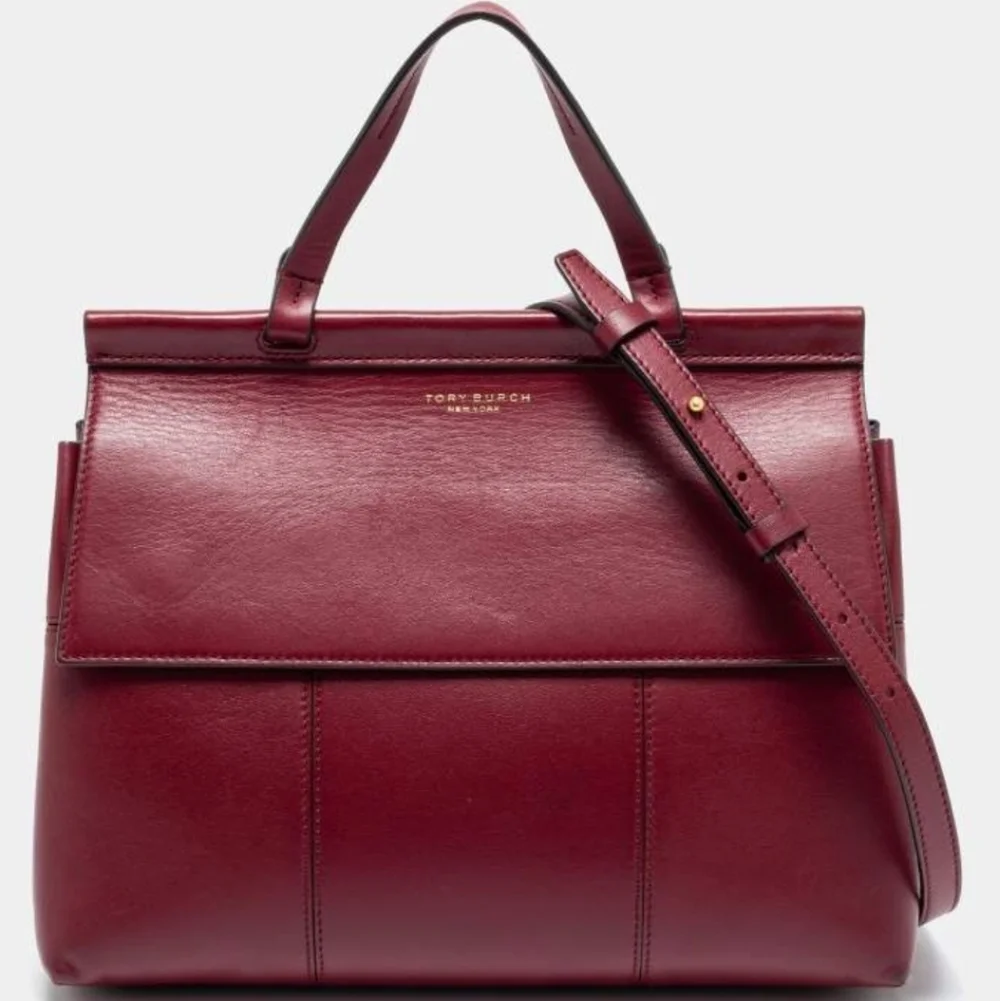Tory Burch Vine Red The Block-T Leather Satchel